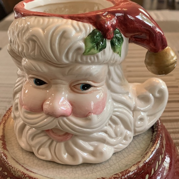 Vintage ceramic Santa Candle Holder on matching pedestal Christmas Holiday Red - Picture 2 of 10